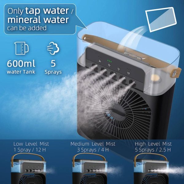 Ventilator portabil 3 în 1 cu pulverizare: racorire, umidificare și iluminare in 7 culori - imagine 6