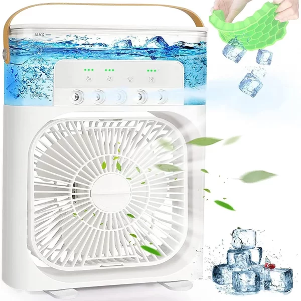 Ventilator portabil 3 în 1 cu pulverizare: racorire, umidificare și iluminare in 7 culori - imagine 8