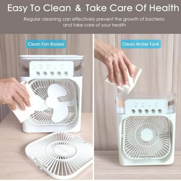 Ventilator portabil 3 în 1 cu pulverizare: racorire, umidificare și iluminare in 7 culori - imagine 9