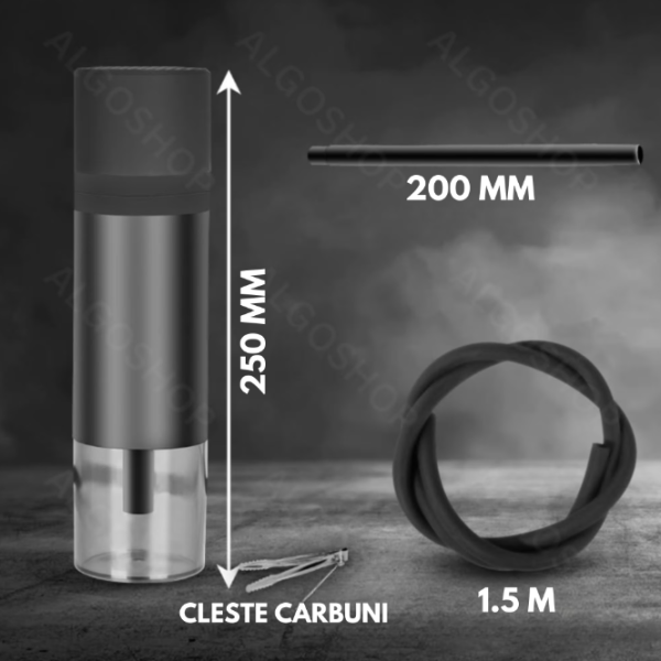Mini Narghilea Portabila, cu Set Complet - Usor de Asamblat, Curatat si Depozitat, 400ml, Perfecta pentru Calatorii si Exterior, Negru - imagine 4
