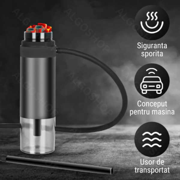 Mini Narghilea Portabila, cu Set Complet - Usor de Asamblat, Curatat si Depozitat, 400ml, Perfecta pentru Calatorii si Exterior, Negru - imagine 5