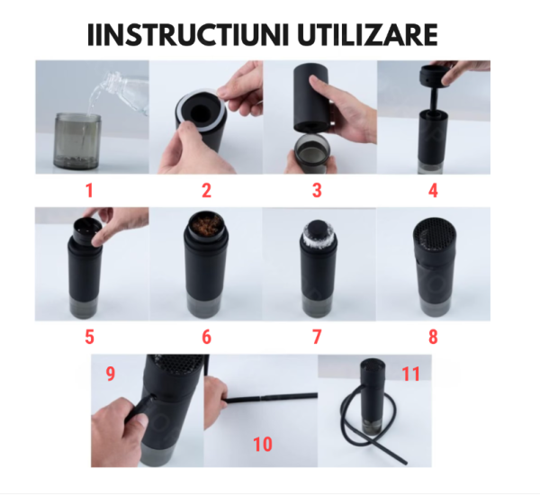 Mini Narghilea Portabila, cu Set Complet - Usor de Asamblat, Curatat si Depozitat, 400ml, Perfecta pentru Calatorii si Exterior, Negru - imagine 8