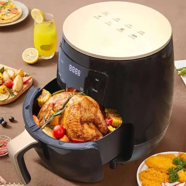Air Fryer - 6L, 2400W, Friteuza cu Aer Cald Fara Ulei, Digital, 8 Programe + Tocator din bambus, 30 x 20 x 1.4 cm - imagine 2
