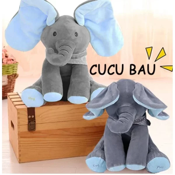 Jucarie de plus interactiva muzicala, Elefantul Cucu-Bau, 30 cm - imagine 8