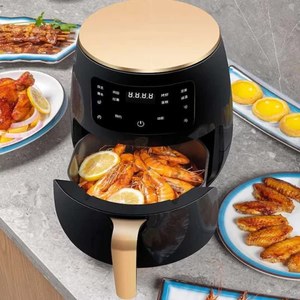 Air Fryer - 6L, 2400W, Friteuza cu Aer Cald Fara Ulei, Digital, 8 Programe + Tocator din bambus, 30 x 20 x 1.4 cm - imagine 4