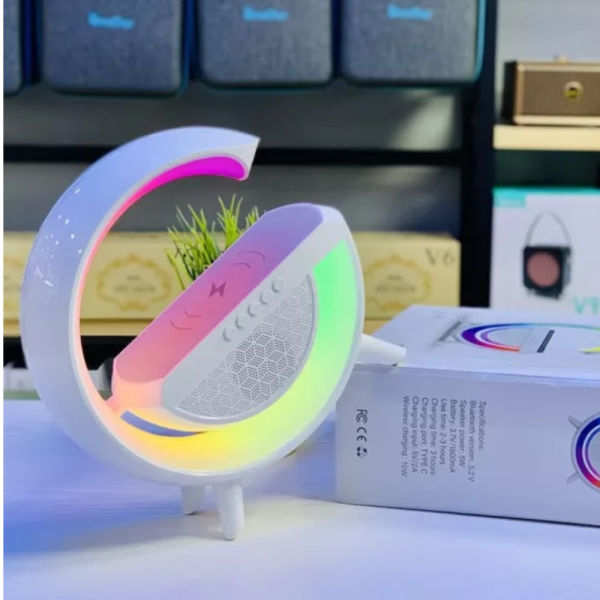 Lampa LED Birou RGB cu incarcare Wireless, Bluetooth, Ceas, Alarma si USB - imagine 4