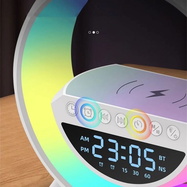 Lampa LED Birou RGB cu incarcare Wireless, Bluetooth, Ceas, Alarma si USB - imagine 12