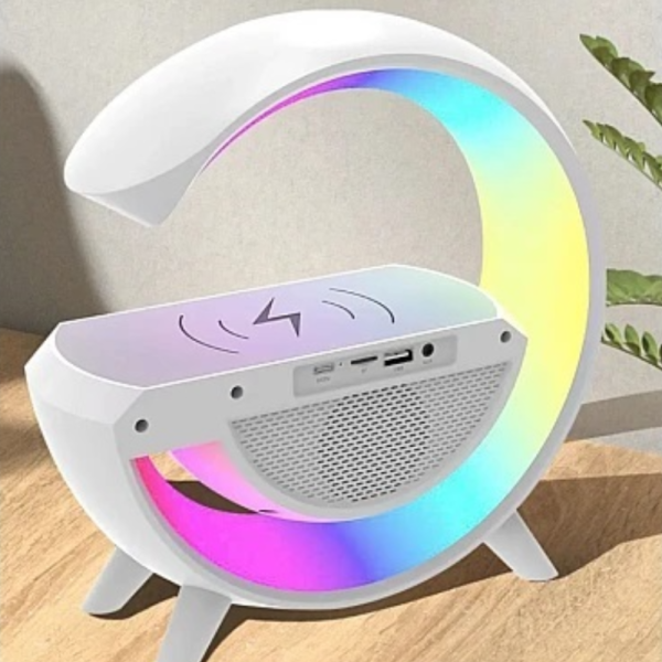 Lampa LED Birou RGB cu incarcare Wireless, Bluetooth, Ceas, Alarma si USB - imagine 5