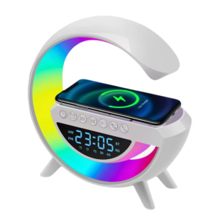 Lampa LED Birou RGB cu incarcare Wireless, Bluetooth, Ceas, Alarma si USB