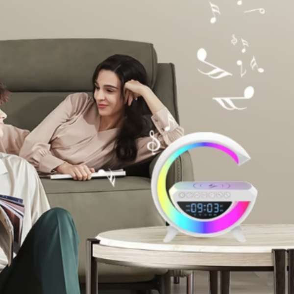 Lampa LED Birou RGB cu incarcare Wireless, Bluetooth, Ceas, Alarma si USB - imagine 6