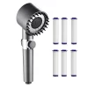 Para de Dus Teno®, 6 filtre extra, buton On/Off, presiune ajustabila, filtrare apa, jet uniform, zimti de silicon pentru curatare, gri - imagine 2