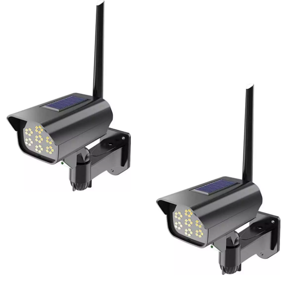 1 + 1 GRATIS - Lampa SolaraTip Camera Falsa, 35 LED-uri, Senzor Detectie Miscare, Telecomanda Inclusa, Panou Solar, Negru