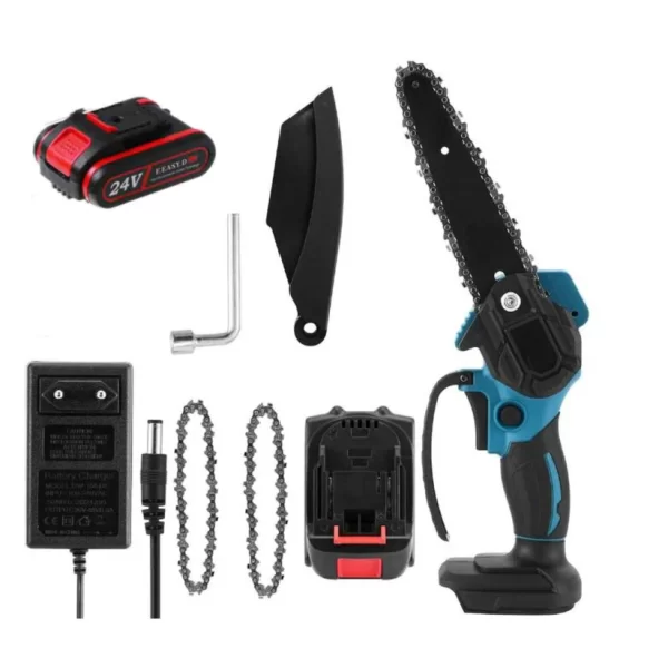 Mini Drujba electrica portabila , 6 INCH, 24V , 2 lanturi , 2 acumulator , fara fir ,portabil