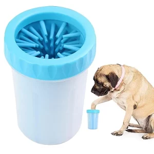 Dispozitiv Spalare Labute Animale 2 in 1 Premium SUPER TRENDS®, Curatare Umeda Caini, Laveta Blana, Silicon Alimentar, Marime Universala, Albastru