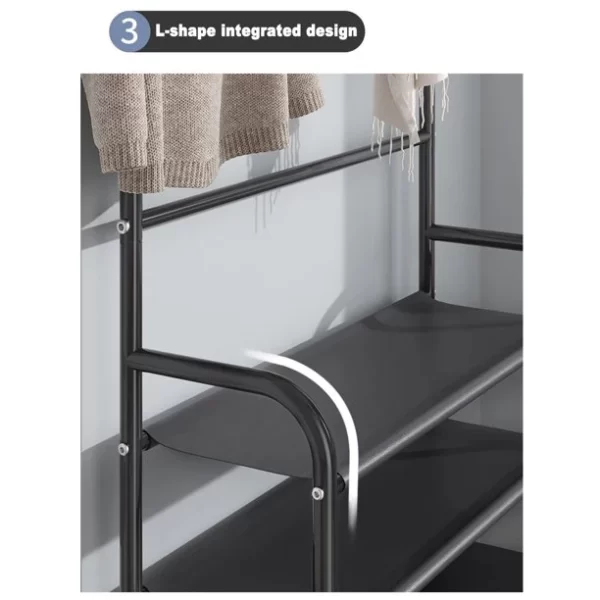 Cuier si pantofar 2 in 1, 8 agatatori, 5 rafturi, 60x26.5x171 cm, negru, pentru organizarea pantofilor si a hainelor, JOZY® - imagine 6