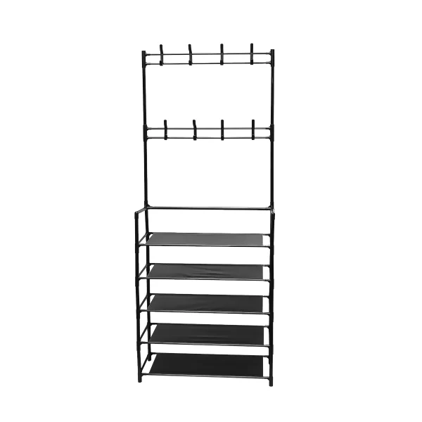 Cuier si pantofar 2 in 1, 8 agatatori, 5 rafturi, 60x26.5x171 cm, negru, pentru organizarea pantofilor si a hainelor, JOZY® - imagine 2