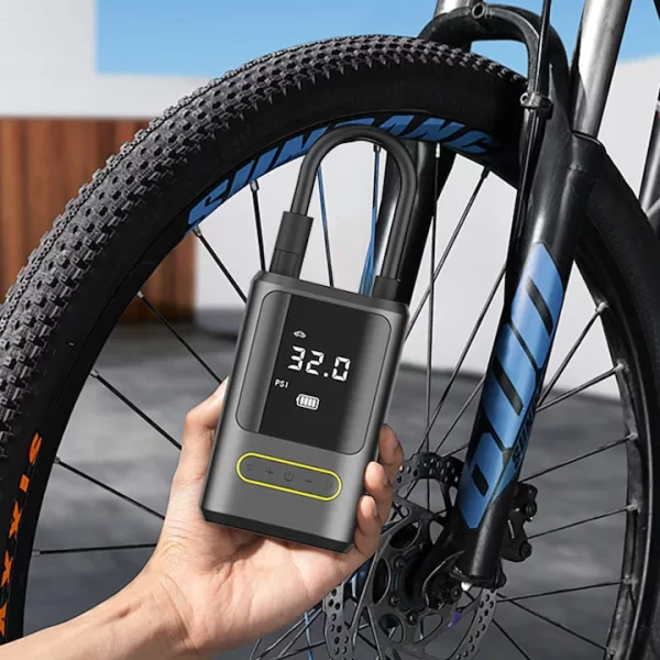 Pompa aer electrica auto minge bicicleta, afisaj digital LCD, Lanterna LED, Portabila, Reincarcare USB C, baterie 4000 mAh, Manometru digital, 10.3 bar, Negru - imagine 3