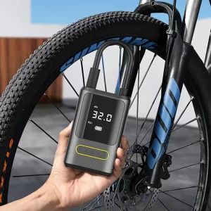 Pompa aer electrica auto minge bicicleta, afisaj digital LCD, Lanterna LED, Portabila, Reincarcare USB C, baterie 4000 mAh, Manometru digital, 10.3 bar, Negru