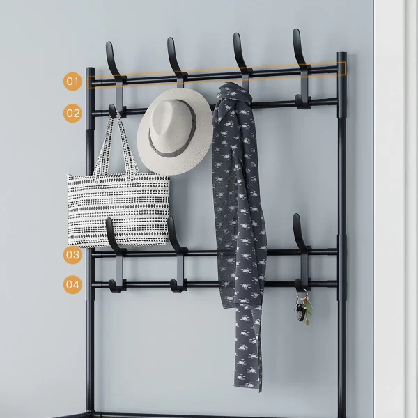 Cuier si pantofar 2 in 1, 8 agatatori, 5 rafturi, 60x26.5x171 cm, negru, pentru organizarea pantofilor si a hainelor, JOZY® - imagine 3