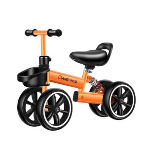 Bicicleta echilibru fara pedale, 4 roti, 12", pentru copii 2-5 ani, portocaliu