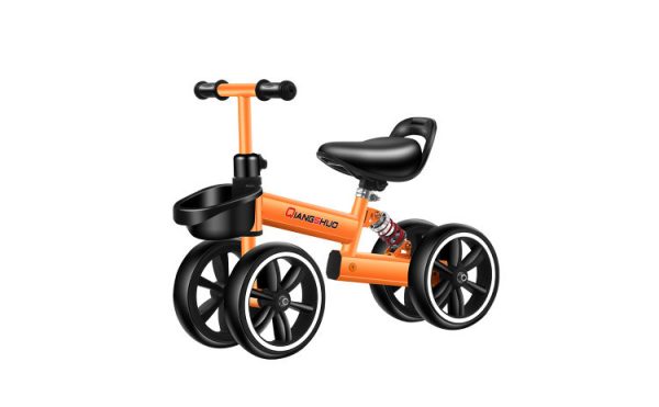 Bicicleta echilibru fara pedale, 4 roti, 12", pentru copii 2-5 ani, portocaliu