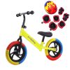 Bicicleta echilibru fara pedale, 2-5 ani, galben, roti in 3 culori, echipament