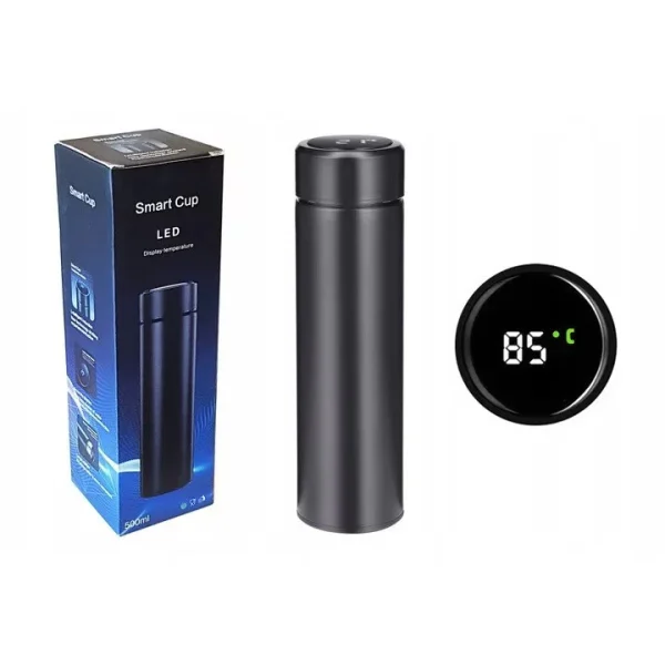 Termos smart cu afisaj led, indicator temperatura, 500 ml, negru, otel inoxidabil - imagine 7