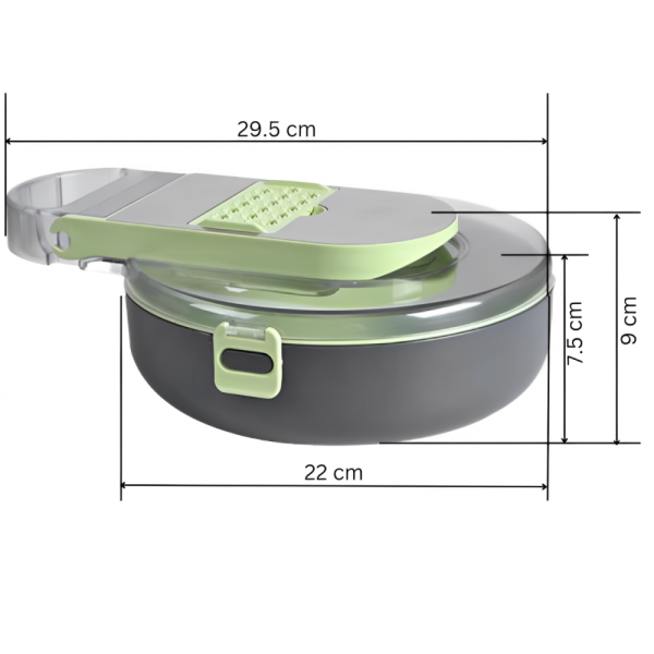 Razatoare multifunctionala pentru legume, cu accesorii pentru diferite tipuri de feliere, Verde/Gri, 29.5 x 22 x 9 cm - imagine 6