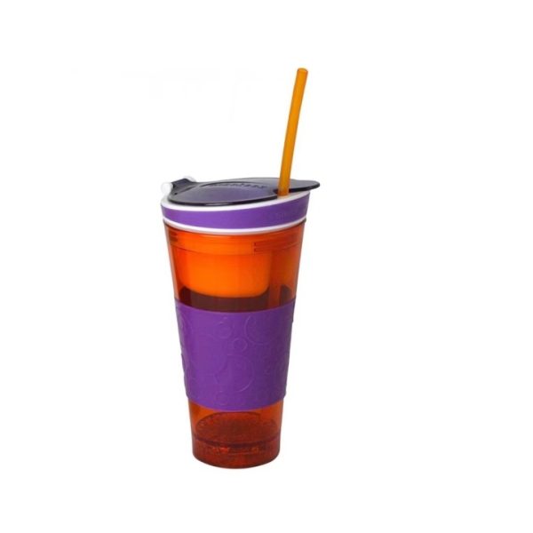 Pahar Snacks Cup 2 in 1, cu capac si pai, portocaliu, 500 ml - imagine 4