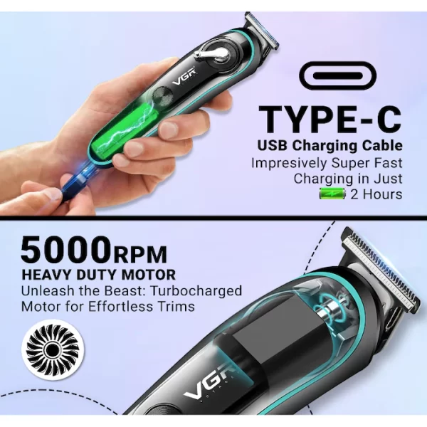 Aparat de tuns reincarcabil V075, USB, 600mAh, accesorii incluse - imagine 9