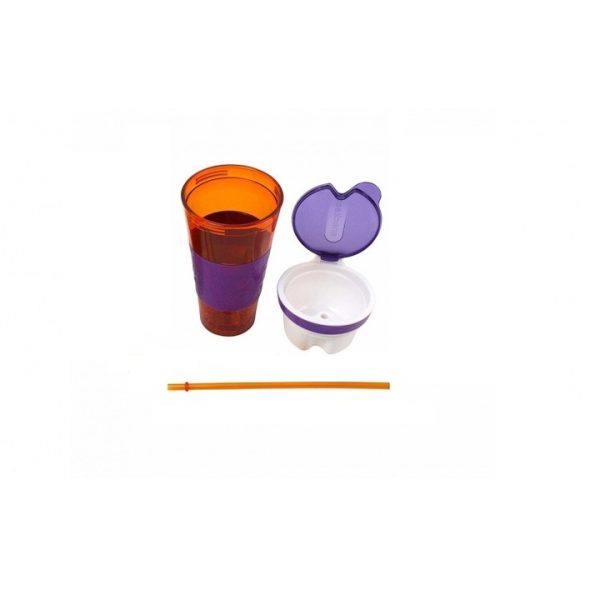Pahar Snacks Cup 2 in 1, cu capac si pai, portocaliu, 500 ml - imagine 5