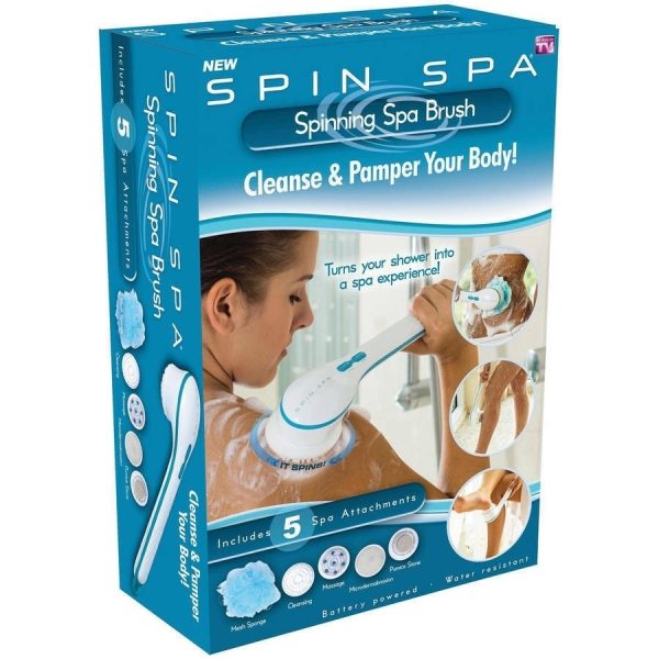 Perie rotativa pentru corp, Spin Spa, Plastic, 5 accesorii, Alb/Albastru - imagine 4