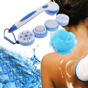 Perie rotativa pentru corp, Spin Spa, Plastic, 5 accesorii, Alb/Albastru