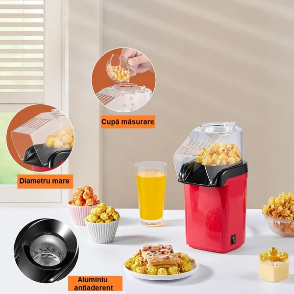 Aparat cu Aer Cald de facut Popcorn, AT PERFORMANCE®, Gata in max. 3 min, 1200W, Recipient dozator Boabe, Rosu. - imagine 2