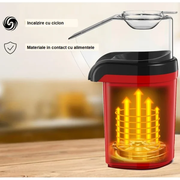 Aparat cu Aer Cald de facut Popcorn, AT PERFORMANCE®, Gata in max. 3 min, 1200W, Recipient dozator Boabe, Rosu. - imagine 4