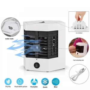 Racitor de aer cu gheata, portabil, umidificator, purificator, Arctic Cool cu doua rezerve de gheata