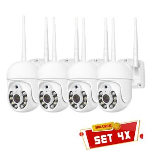 Set 4 Camere De Supraveghere WI FI Exterior, Rotativa 360°, Cu Senzor De Miscare