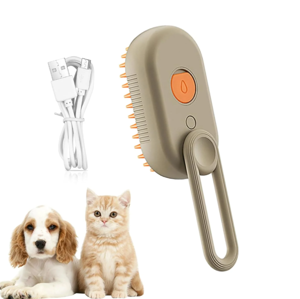Perie cu aburi pentru masaj, pentru caini si pisici, ideala pentru descurcarea blanitei, cu pulverizare, rezervor de apa si incarcare USB - imagine 2