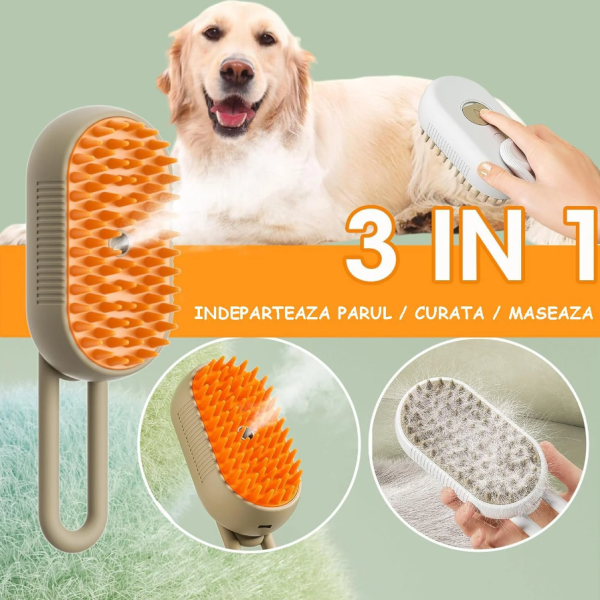 Perie cu aburi pentru masaj, pentru caini si pisici, ideala pentru descurcarea blanitei, cu pulverizare, rezervor de apa si incarcare USB - imagine 6