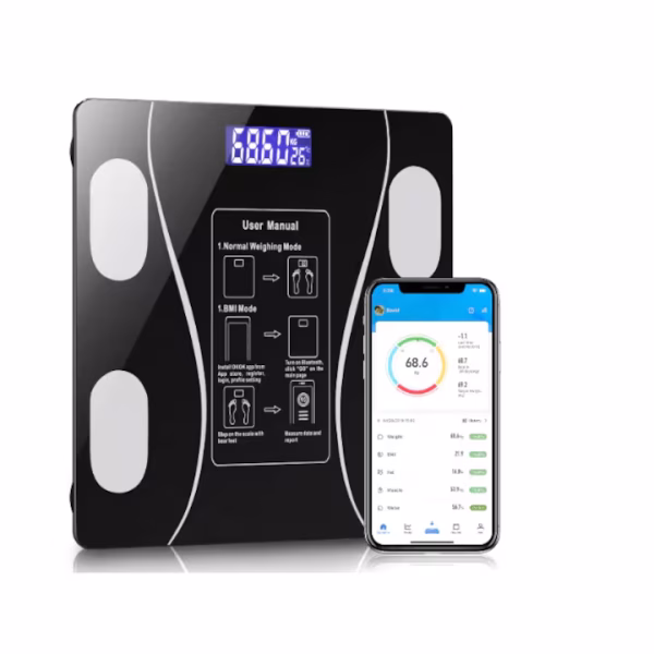 Cantar de Baie Corporal Smart Digital, Conectare Bluetooth, Afisaj LCD, Greutate Maxima 180 KG, Indice de Masa Corporala, Negru - imagine 3