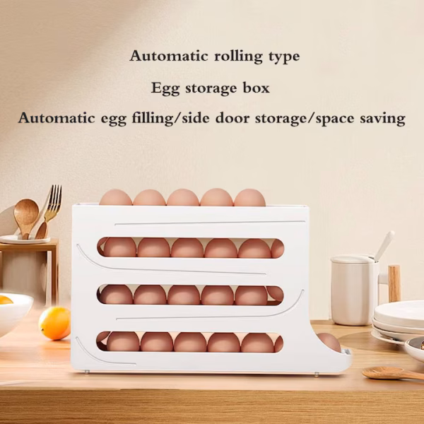 Suport pentru oua cu rulare automata, 4 straturi, alb, pentru 30 oua，pentru frigider - imagine 4