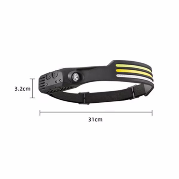 Lanterna de cap LED, zggzerg, Cu 3 Benzi Led COB si XPE, Profesionala, Acumulator 1200mah, Rezistenta la Apa, Senzor Miscare, lumina rosie, alb, galben, 10 moduri lumina, negru - imagine 3
