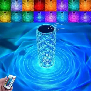 Lampa Luminoasa led Efect Cristal, 3 Lumini Albe, 16 Lumini RGB, Telecomanda Inclusa, Control Tactil, Reincarcabila pentru Dormitor, Birou, Bucatarie, Camping