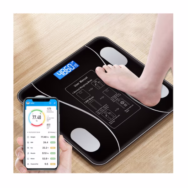 Cantar de Baie Corporal Smart Digital, Conectare Bluetooth, Afisaj LCD, Greutate Maxima 180 KG, Indice de Masa Corporala, Negru - imagine 2