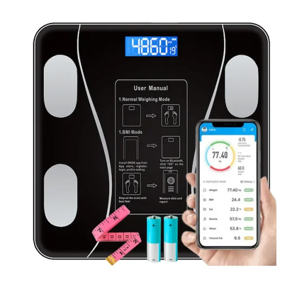 Cantar de Baie Corporal Smart Digital, Conectare Bluetooth, Afisaj LCD, Greutate Maxima 180 KG, Indice de Masa Corporala, Negru - imagine 7