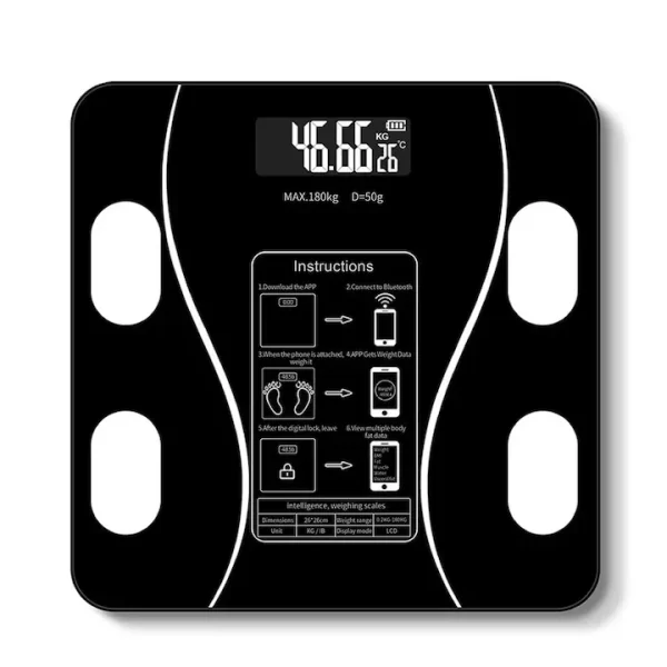 Cantar de Baie Corporal Smart Digital, Conectare Bluetooth, Afisaj LCD, Greutate Maxima 180 KG, Indice de Masa Corporala, Negru - imagine 9