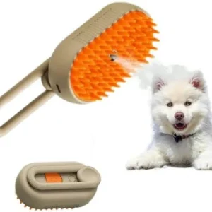 Perie cu aburi pentru masaj, pentru caini si pisici, ideala pentru descurcarea blanitei, cu pulverizare, rezervor de apa si incarcare USB