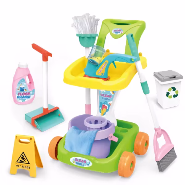 Set Curatenie Jucarie pentru Copii 3-6 Ani cu Carucior, Mop, Galeata. - imagine 2