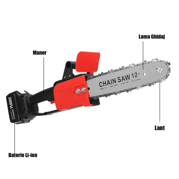 Drujba Electrica Cu Lant 12 Inch, Cu 2 Acumulatori, 21 V, Lithium, 2 Lanturi, 4800rpm, 305mm - imagine 2