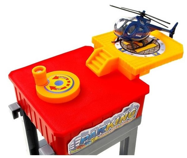 Set Joaca pentru Copii Parcare cu 4 Nivele, cu 4 Masinute Incluse si Elicopter, Heliport, Rampa de Coborare, Spalatorie, Acces cu Bariera si Benzinarie - imagine 5